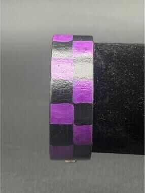 🟪🖤 Purple & Black Checkered Leather Snap Bracelet Punk Emo 🖤🟪